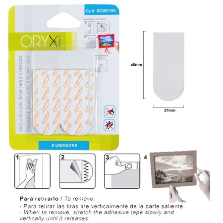 Tiras Adhesivas Doble Cara Sin Residuos (Blíster de 6 piezas )