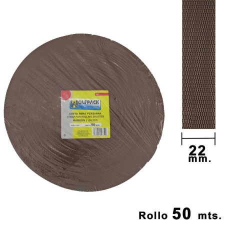 Cinta Persiana WOLFPACK Marrón 22 mm. Rollo 50 Metros