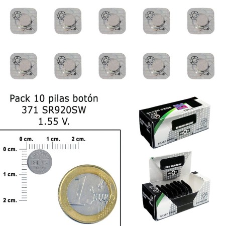 Pila Botón Oxido De Plata 371 / SR920SW (Caja 10 Pilas)