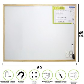 Pizarra Magnética Blanca 45x60 cm. Con Rotulador y 4 Imanes