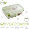 Recipiente Hermético Cristal Rectangular 850 ml. 19.5 x 13.3 x 6.7 (alt) cm.