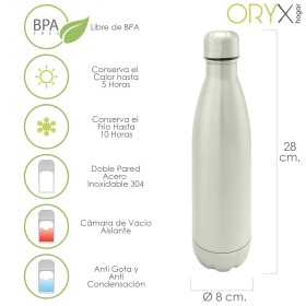 Botella Térmica, Capacidad De 500 ML. Libre BPA, Acero Inoxidable, Antigoteo
