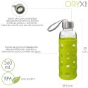 Botella Agua de Cristal, Capacidad De 360 ML. Libre BPA, Con Funda Goma y Tapón Antigotas