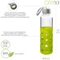 Botella Agua Fabricada En Cristal Con Funda De Goma y Tapón Antigotas, 500ml, Libre de BPA