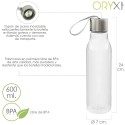 Botella Agua, Capacidad De 600 ML. Plástico Libre BPA, Con Asa, Tapón Acero Inoxidable.