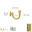 Gancho Latonado Atornillable 37 mm. Con tacos y tornillos (Blíster 2 piezas)