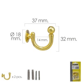 Gancho Latonado Atornillable 37 mm. Con tacos y tornillos (Blíster 2 piezas)
