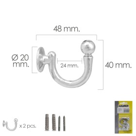 Gancho Cromado Atornillable 48 mm. Con tacos y tornillos (Blíster 2 piezas)