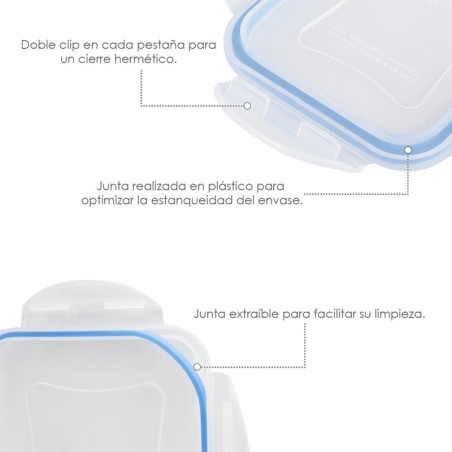 Recipiente Hermético Plástico Rectangular 800 ml. 20.5x13x6 (Alt.) cm.