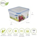 Recipiente Hermético Plástico Cuadrado 700 ml. 13x13x7 (Alt.) cm.