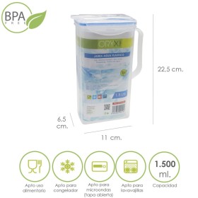 Jarra Plástico Cuadrada 1.500 ml. 11 x 6.5 x 22.5 (alt) cm.