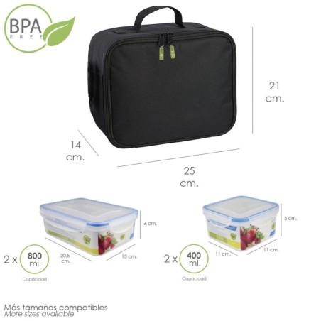 Bolsa Térmica Con 4 Recipientes Herméticos Plástico (2x800 ml + 2x400 ml.)