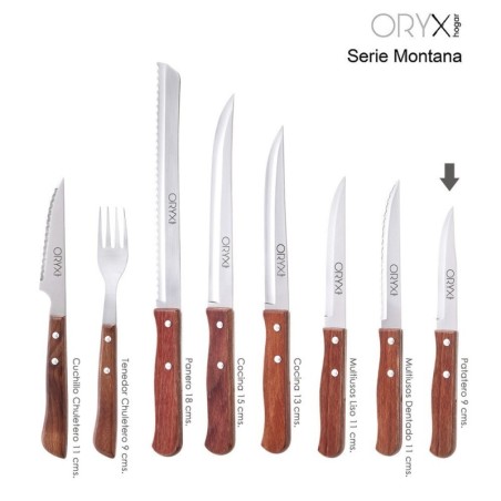 Cuchillo Montana Patatero Hoja Acero Inoxidable 9 cm. Mango madera (Blíster 3 piezas)