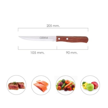 Cuchillo Montana Multiusos Hoja Lisa Acero Inoxidable 11 cm. Mango Madera (Blíster 3 piezas)