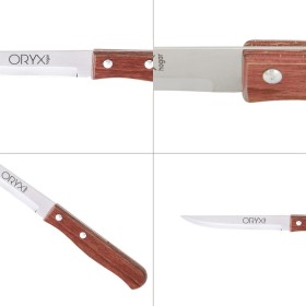 Cuchillo Montana Multiusos Hoja Lisa Acero Inoxidable 11 cm. Mango Madera (Blíster 3 piezas)