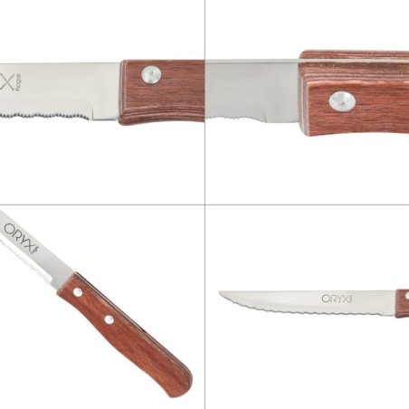 Cuchillo Montana Multiusos Hoja Sierra Acero Inoxidable 11 cm. Mango Madera (Blíster 3 piezas)
