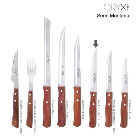 Cuchillo Montana Multiusos Hoja Sierra Acero Inoxidable 11 cm. Mango Madera (Blíster 3 piezas)