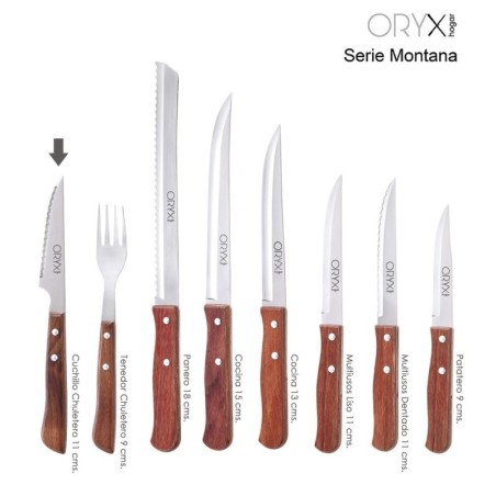 Cuchillo Montana Chuletero Hoja Acero Inoxidable 9 cm. Mango Madera (Blíster 3 Piezas)
