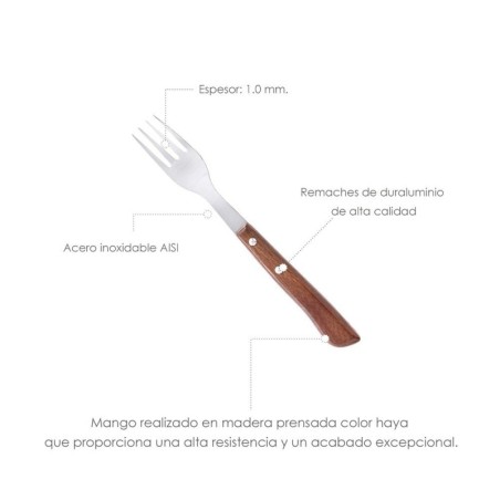 Tenedor Montana Chuletero Acero Inoxidable 9 cm. Mango Madera (Blíster 3 Piezas)