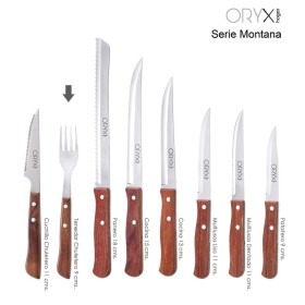 Tenedor Montana Chuletero Acero Inoxidable 9 cm. Mango Madera (Blíster 3 Piezas)
