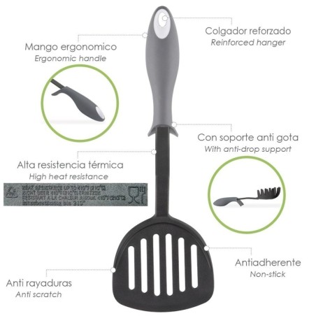 Espátula Rasera Cocina Nylon Con Mango Antigotas Engomado 34,5 x 11 cm.