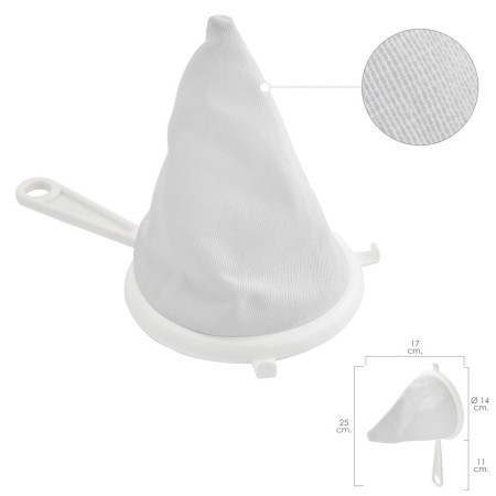 Colador Tela Franela Armazón de Plástico Diámetro 14 cm. Con 2 Ganchos