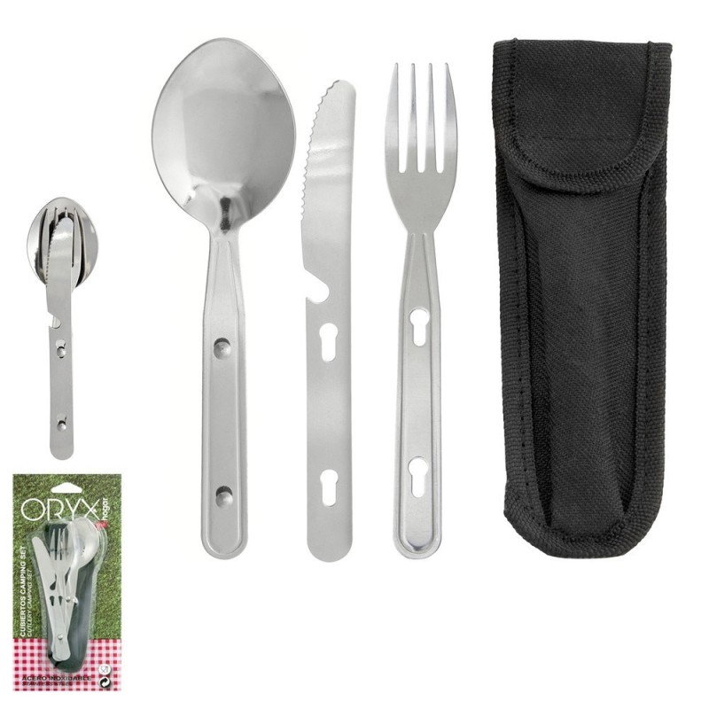 Cubiertos Camping Acero Inoxidable 3 Piezas Con Funda Nylon Cubiertos Camping Acero Inoxidable 3 Piezas Con Funda Nylon