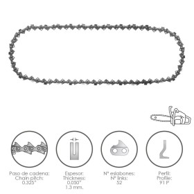 Cadena Motosierra 0.325" / 0.050" 1,3 mm. / 66 eslabones / 91 P