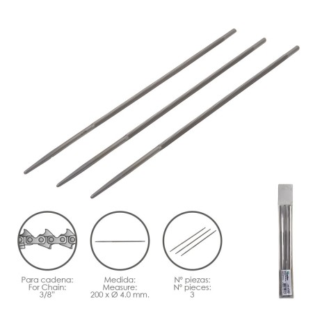 Limas Cadena Motosierra 200 x Diámetro 4.0 mm. 3/8" LP (Pack 3 Piezas)