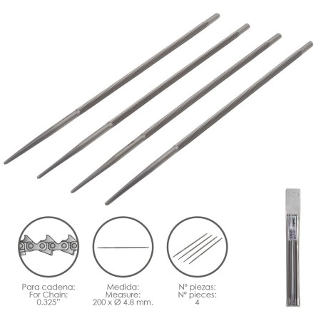 Limas Cadena Motosierra 200 x Diámetro 4.8 mm. 0.325" (Pack 4 Piezas)