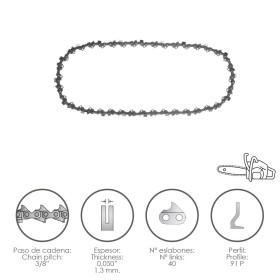 Cadena Motosierra 3/8" / 0.050" 1,3 mm. / 40 eslabones / 91 P