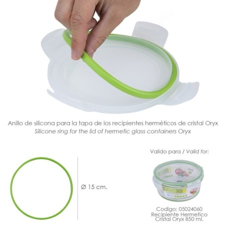 Anillo Silicona Para Recipiente Hermético Cristal Redondo 850 ml.