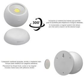 Linterna LED Armario Esfera A Pilas (3 AAA) 120 Lúmenes Ajustable 300º Con Imán y Adhesivo.