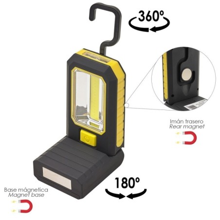 Linterna LED Profesional Multifunción Compacta Plegable A Pilas (3 AAA) 210 Lúmenes 2 Modos de Iluminación Con Imán y Gancho