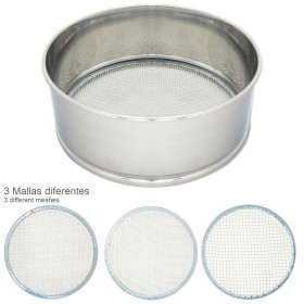 Harinero Tamizador Acero Inoxidable Diámetro 20 cm. Con 3 Mallas Intercambiables