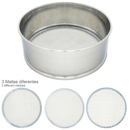 Harinero Tamizador Acero Inoxidable Diámetro 20 cm. Con 3 Mallas Intercambiables