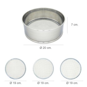 Harinero Tamizador Acero Inoxidable Diámetro 20 cm. Con 3 Mallas Intercambiables