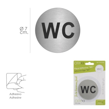 Placa Adhesiva "WC" Acero Inoxidable Diámetro 7 cm.
