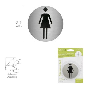 Placa Adhesiva Baño "Mujer" Acero Inoxidable Diámetro 7 cm.