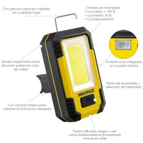 Linterna LED Profesional Compacta Engomada Batería Recargable 500 Lúmenes Con Función Powerbank, Imán, Soporte y Gancho