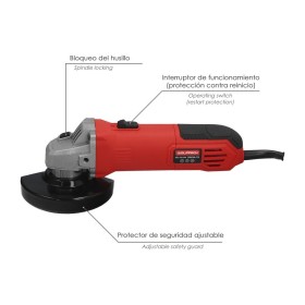Amoladora Angular 500 Watt. Disco Diámetro 115 mm. 11.000 R.P.M. Mango 2 posiciones Eje M14 Protector Disco Ajustable