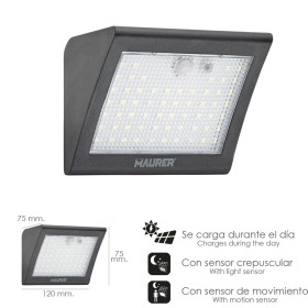 Aplique Solar Led 250 Lúmenes Con Sensor De Movimiento y Crepuscular IP65