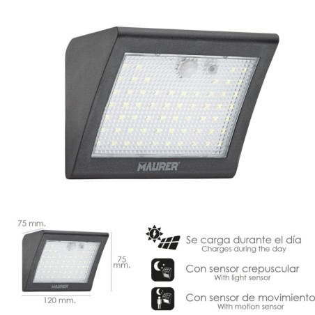 Aplique Solar Led 250 Lúmenes Con Sensor De Movimiento y Crepuscular IP65
