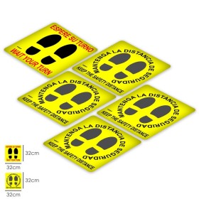 Rotulacion Suelo Distancia Seguridad y Turno. Pegatinas Señalizacion. 5 Unidades Cuadradas, 32 x 32 cm.