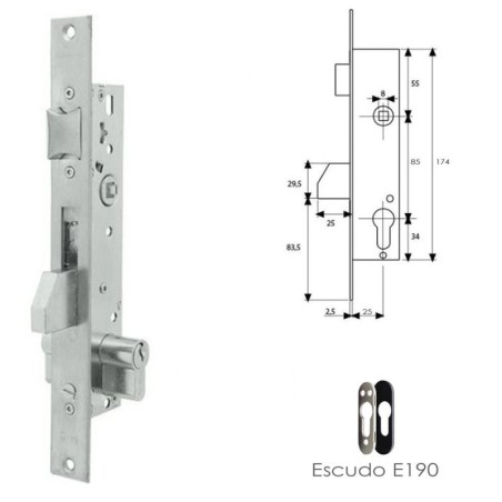 Cerradura Tesa 2210/25/3NI Con Escudo de Seguridad E190 Con Sistema Anti palanqueta
