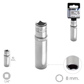 LLave Vaso Larga 1/4 / 8 mm. Hexagonal. / Longitud 50 mm. Realizada en Acero Cromo Vanadio