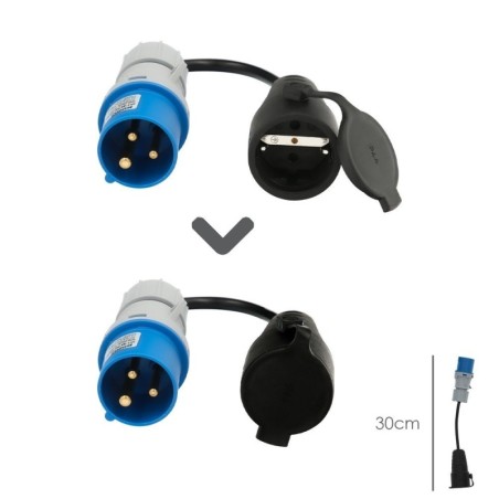 Adaptador de clavija CEE a Schuko, 2 polos  Tierra. Max. 16A. 230V