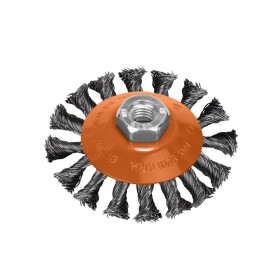 Cepillo Oblicuo Con Alambre De Acero Trenzado Rosca M14, Diámetro 100 mm. Alambre de Diámetro 0,30 mm.
