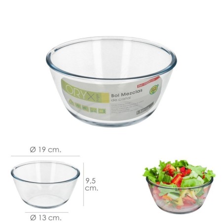 Bol De Cristal, Ideal Para Mezclas. 1.5 Litros. Libre BPA, Cristal De Borosilicato. Ensaladas, Postres, Cocina, Repostería