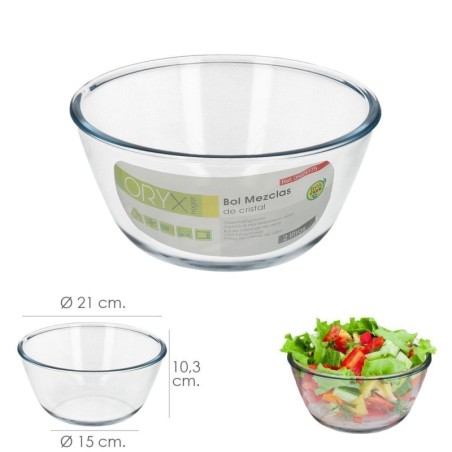 Bol De Cristal, Ideal Para Mezclas. 2.0 Litros. Libre BPA, Cristal De Borosilicato. Ensaladas, Postres, Cocina, Repostería